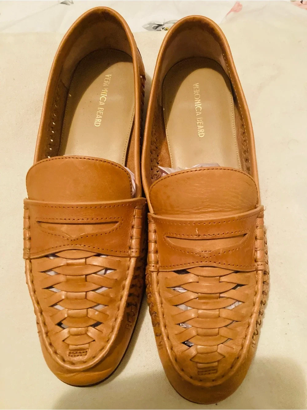 Veronica Beard Cognac Woven Leather Slip-On Loafers